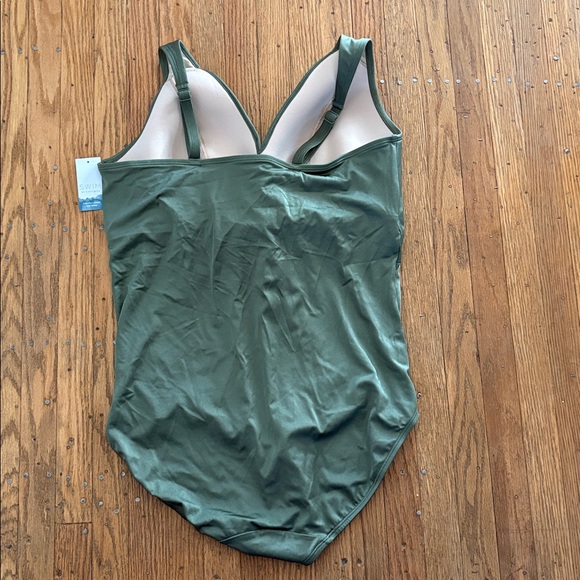 NWT Cacique Swimsuit Lightly Lined No Wire Olive Green Twist Knot One Piece 22 - Picture 4 of 10